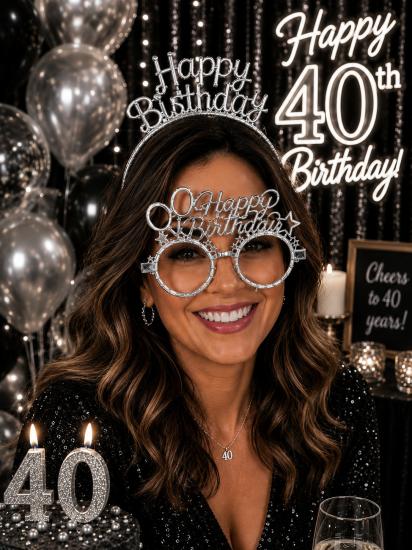 Toptan Taç ve Gözlük Seti Happy Birthday Gümüş