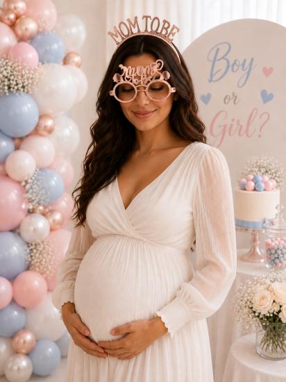 Toptan Taç ve Gözlük Seti Mom to Be Rosegold