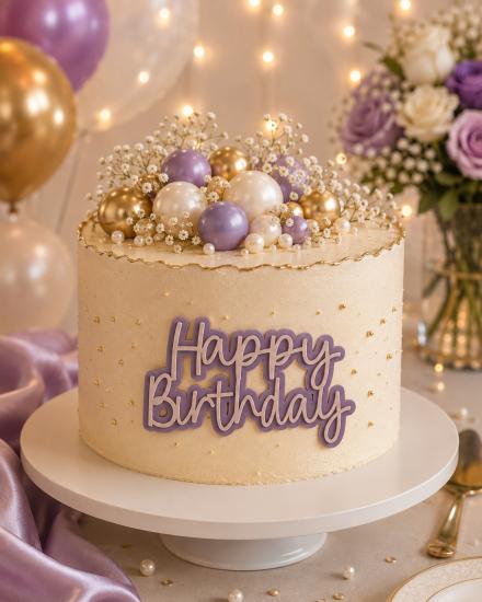 Toptan Pasta Önü Happy Birthday Mor 7.5x4 cm