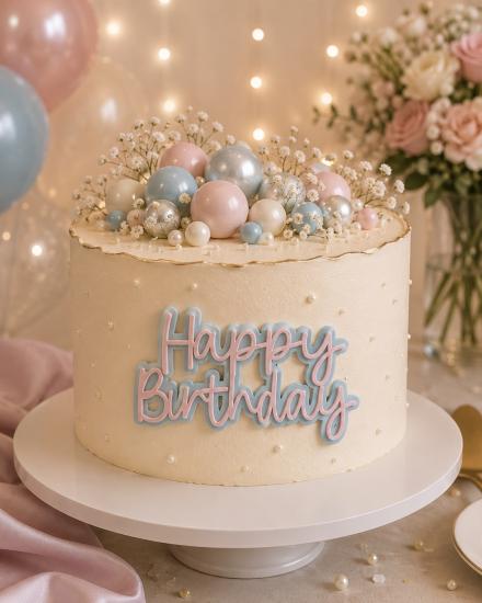 Toptan Pasta Önü Happy Birthday Pembe 7.5x4 cm