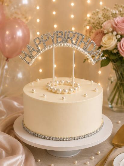 Toptan Pasta Üstü Süs Happy Birthday İncili