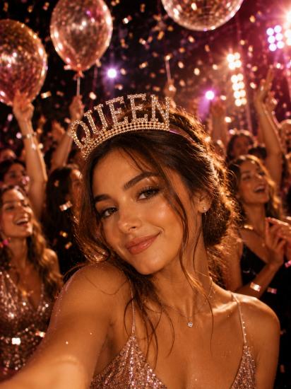 Toptan Taşlı Taç Queen Rosegold
