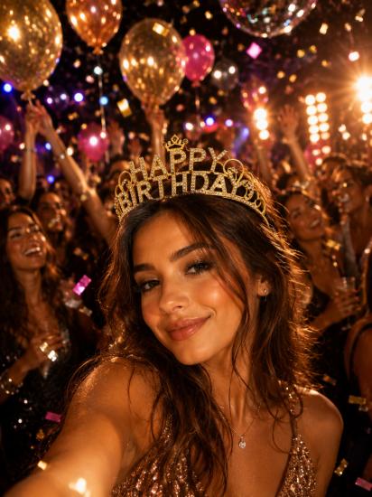 Toptan Taşlı Taç Happy Birthday Gold