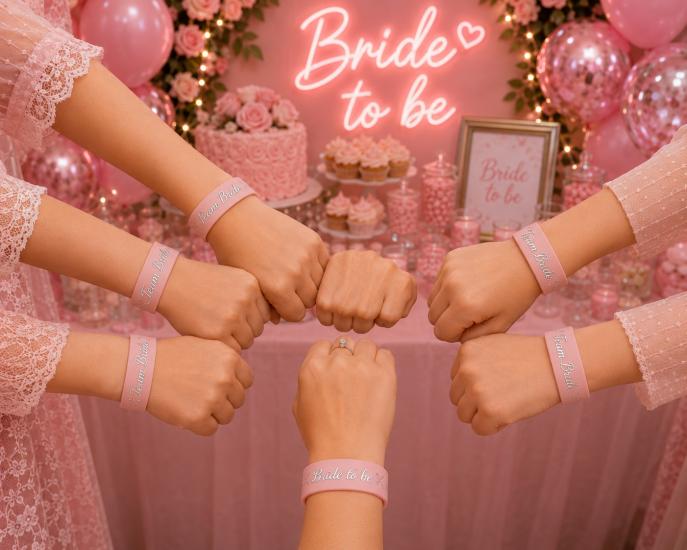 Toptan Bride Bileklik Pembe Üzeri Gold  5 adet