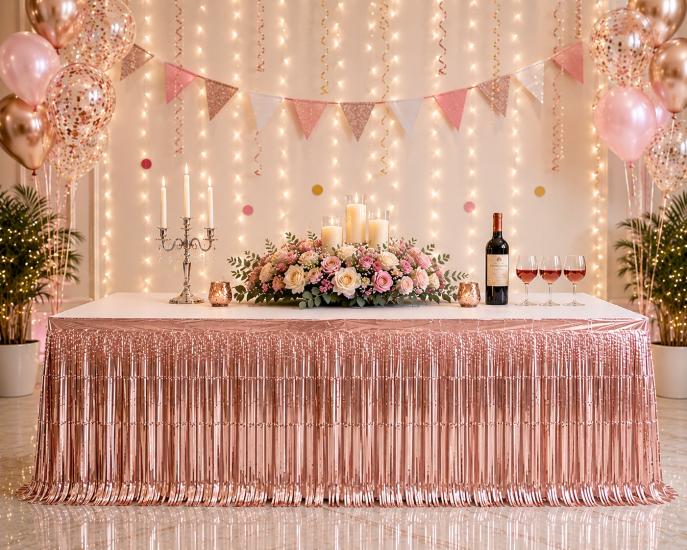 Toptan Masa Eteği Püsküllü Rosegold