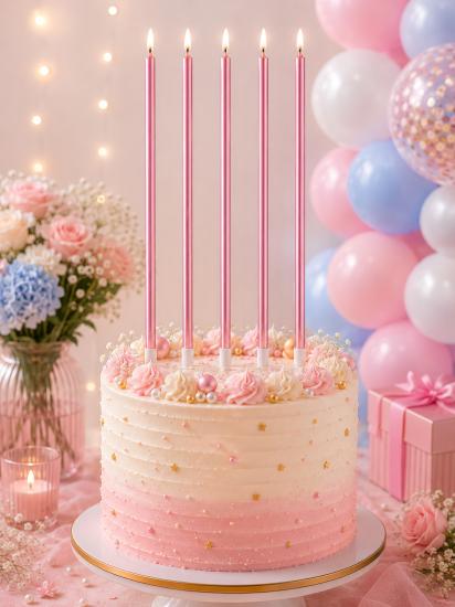 Toptan İnce Uzun Mum Metalik 20 cm 7li