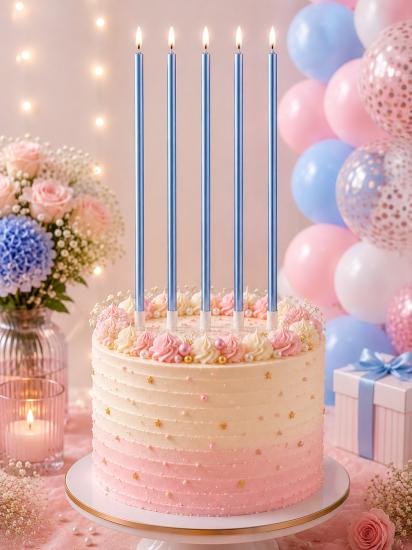 Toptan İnce Uzun Mum Metalik 20 cm 7li