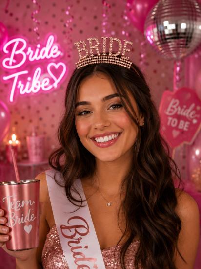 Toptan Taşlı Taç Bride Rosegold