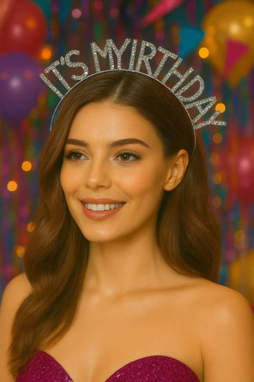 Toptan Taşlı Taç Its My Birthday Gümüş