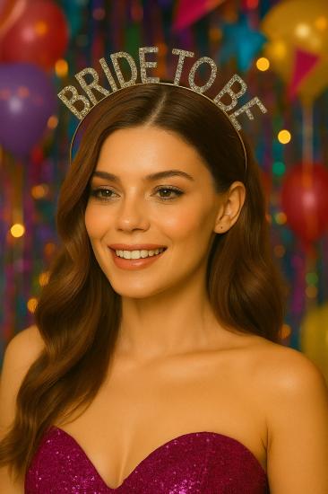 Toptan Taşlı Taç Bride to be Gold