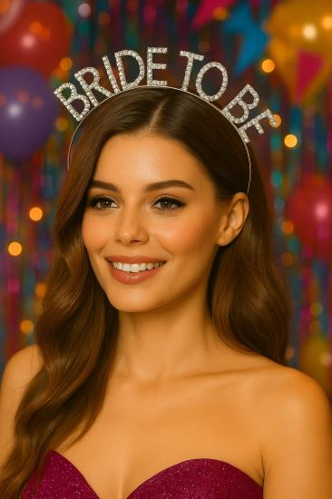 Toptan Taşlı Taç Bride to be Gümüş
