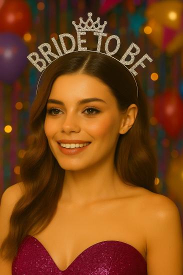 Toptan Taşlı Taç Bride to be Gümüş