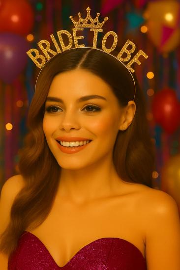 Toptan Taşlı Taç Bride to be Gold