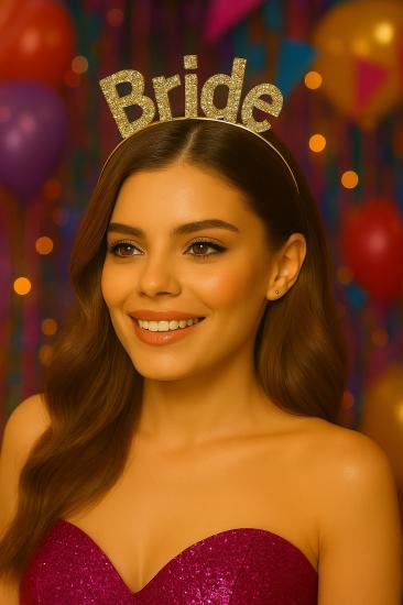 Toptan Taşlı Taç Bride Gold