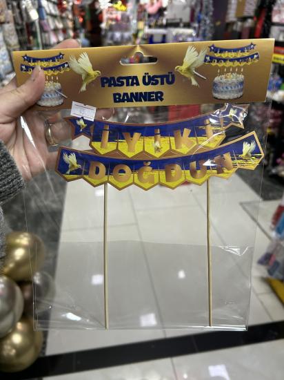 Toptan Pasta Üstü Banner İyiki Doğdun Sarı Lacivert