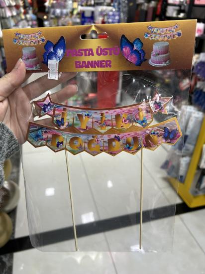 Toptan Pasta Üstü Banner İyiki Doğdun Kelebek