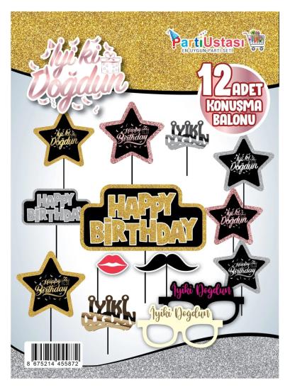 Toptan Konuşma Balonu Happy Birthday 12 adet