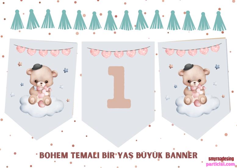 Toptan Bohem Retro 1 Yaş Banner 