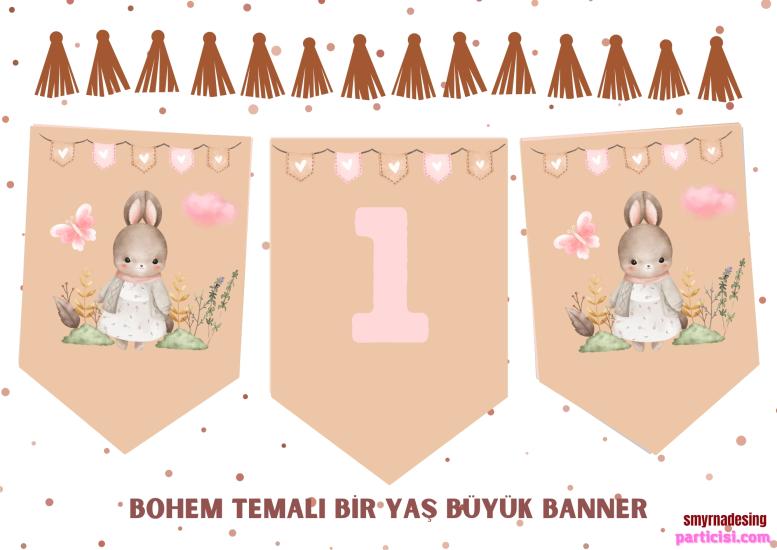 Toptan Bohem Retro 1 Yaş Banner 