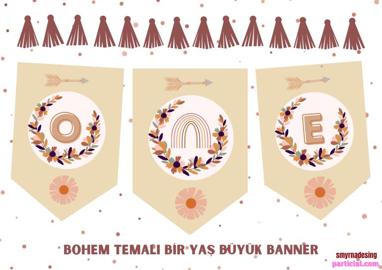 Toptan Bohem Retro One Yazılı 1 Yaş Banner 