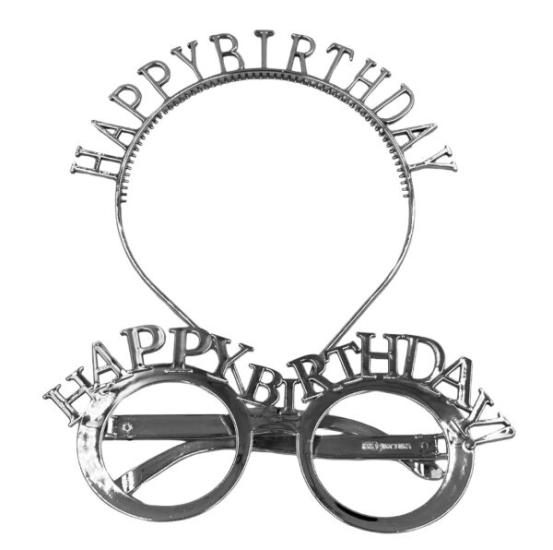 Toptan Taç ve Gözlük Seti Happy Birthday Gümüş