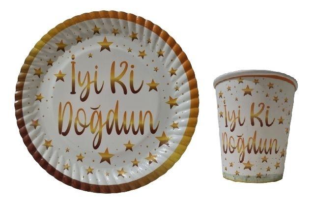 Toptan İyiki Doğdun Temalı Tabak Bardak Seti 8li