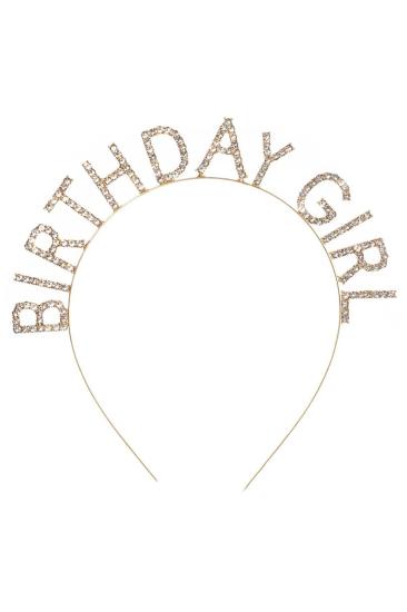 Toptan Taşlı Taç Birthday Girl Gold
