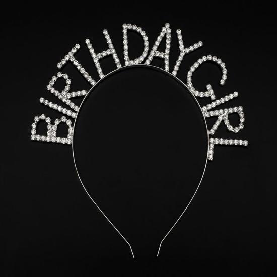 Toptan Taşlı Taç Birthday Girl Gümüş