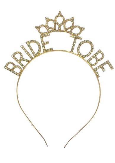 Toptan Taşlı Taç Bride to be Gold