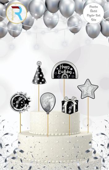 Toptan Pasta Kürdanı Lüks 5li Happy Birthday Gümüş