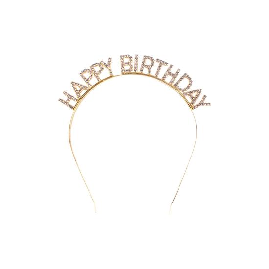 Toptan Taşlı Taç Happy Birthday Gold