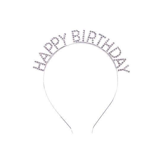 Toptan Taşlı Taç Happy Birthday Gümüş