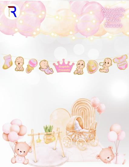Toptan Hoşgeldin Bebeğim Pembe Dekoratif Banner