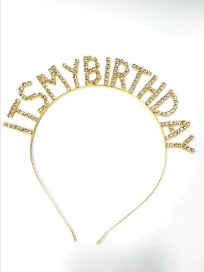 Toptan Taşlı Taç Its My Birthday Gold