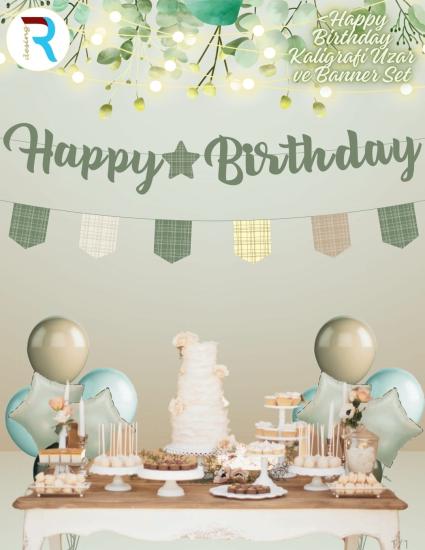 Toptan Kaligrafi Banner Küf Yeşili Happy Birthday