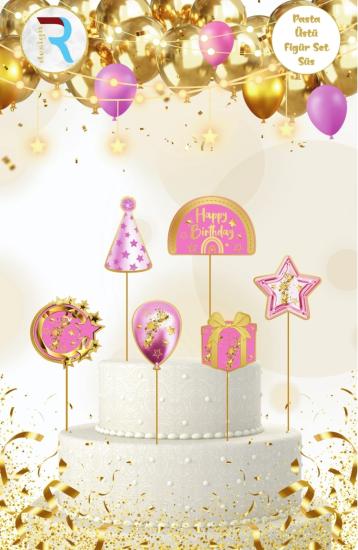 Toptan Pasta Kürdanı Lüks 5li Happy Birthday Pembe