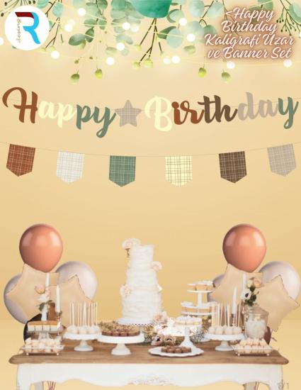 Toptan Kaligrafi Banner Retro Happy Birthday