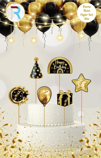Toptan Pasta Kürdanı Lüks 5li Happy Birthday Gold