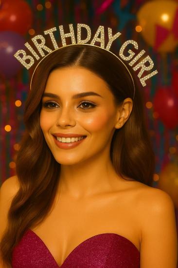 Toptan Taşlı Taç Birthday Girl Gold