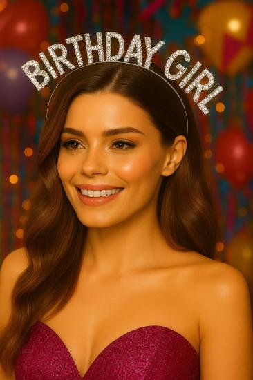 Toptan Taşlı Taç Birthday Girl Gümüş