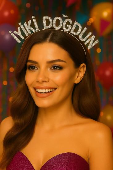 Toptan Taşlı Taç İyiki Doğdun Gümüş