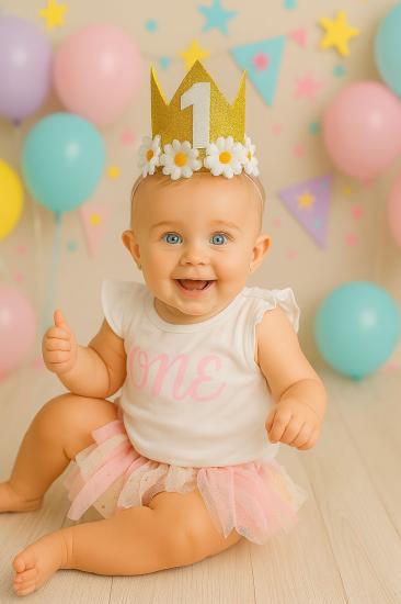 Toptan 1 Yaş Mini Kraliçe Şapka Eva Simli Beyaz Yazılı