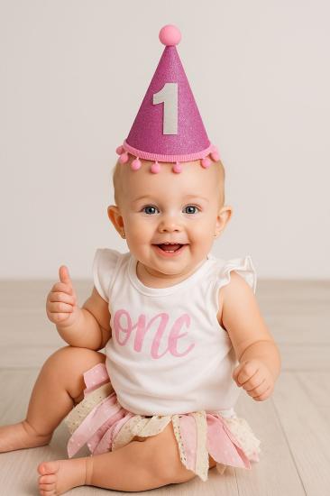 Toptan 1 Yaş Mini Şapka Eva Simli Beyaz Yazılı
