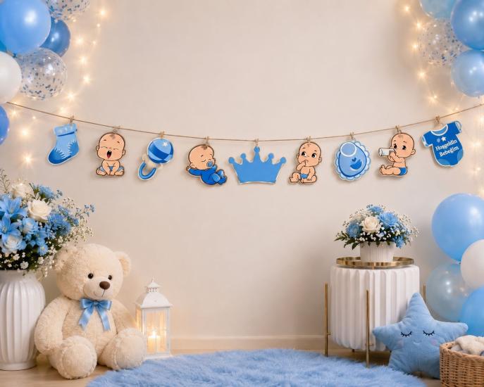 Toptan Hoşgeldin Bebeğim Mavi Dekoratif Banner