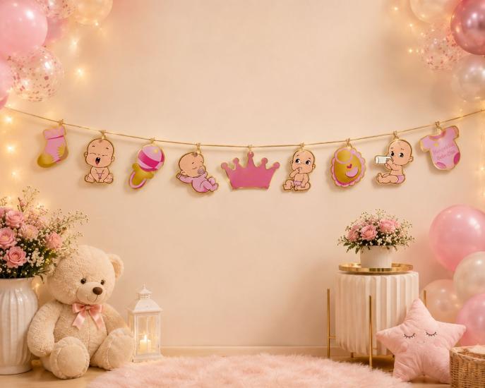 Toptan Hoşgeldin Bebeğim Pembe Dekoratif Banner