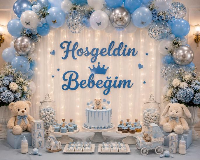Toptan Hoşgeldin Bebeğim Mavi Kaligrafi Banner