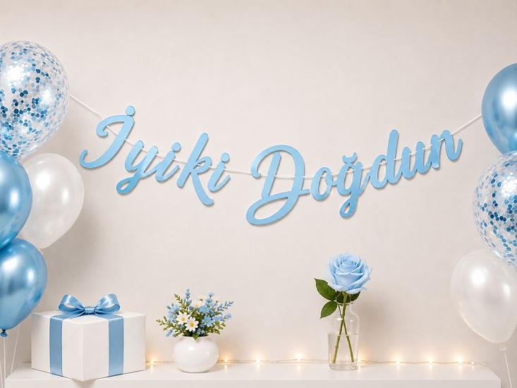 Toptan Kaligrafi Banner İyi ki Doğdun Mavi