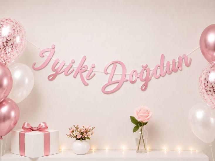 Toptan Kaligrafi Banner İyi ki Doğdun Pembe