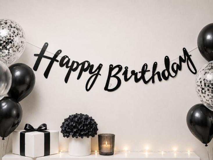 Toptan Kaligrafi Banner Happy Birthday Siyah