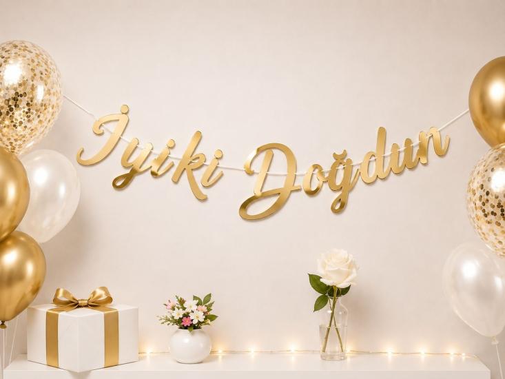 Toptan Kaligrafi Banner İyi ki Doğdun Gold